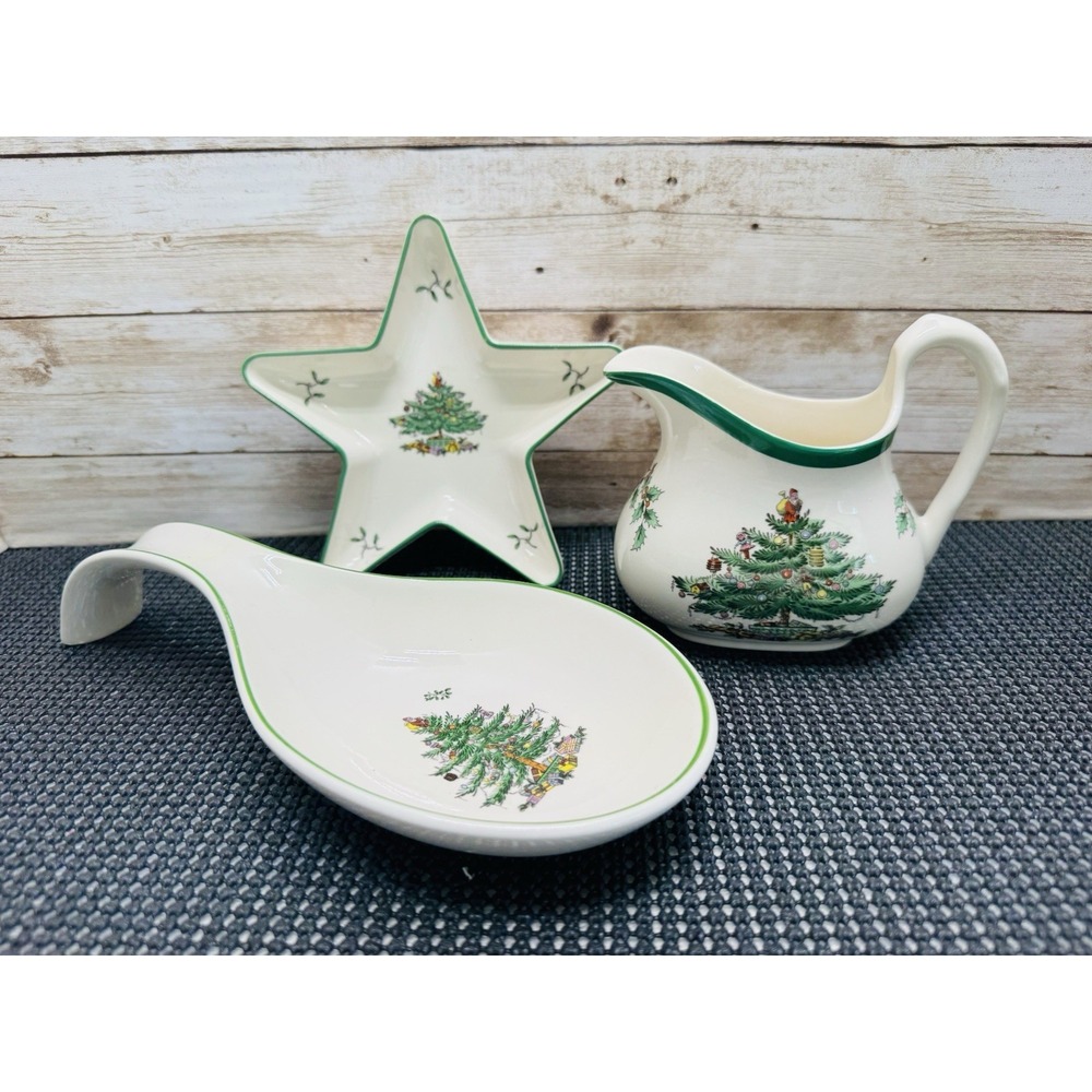 VTG 80's Spode Christmas Pattern Mixed Lot of 3 Spoon Rest Creamer Candy Dish